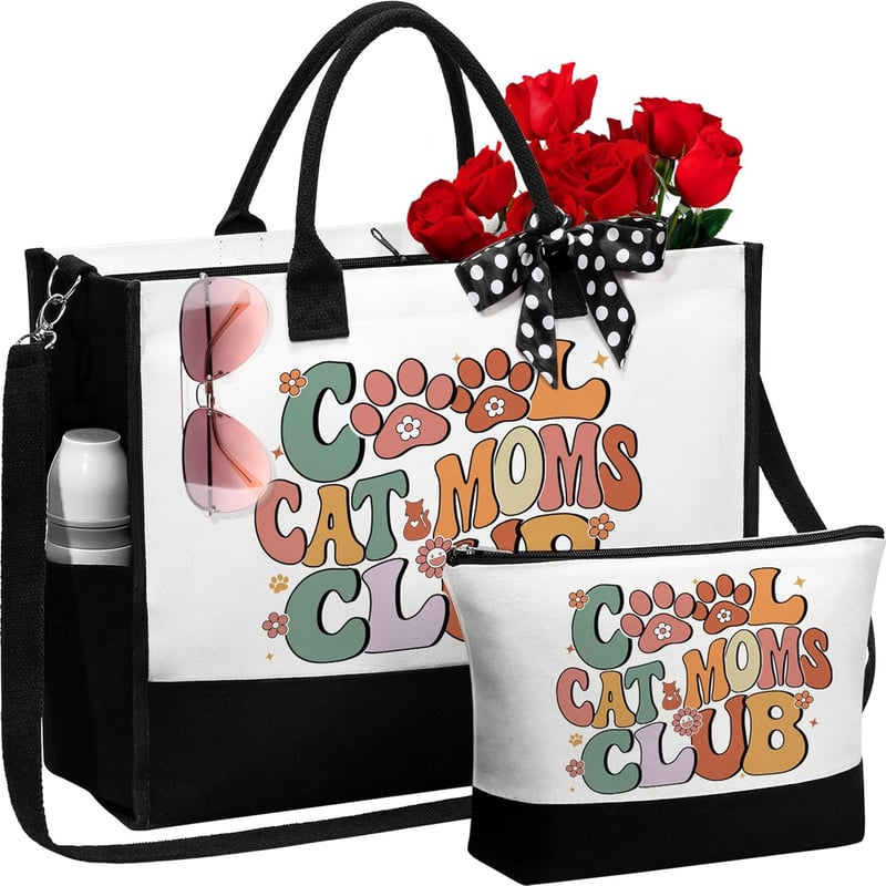 Cat Mom Gifts: Canvas Tote & Makeup Bag for Women