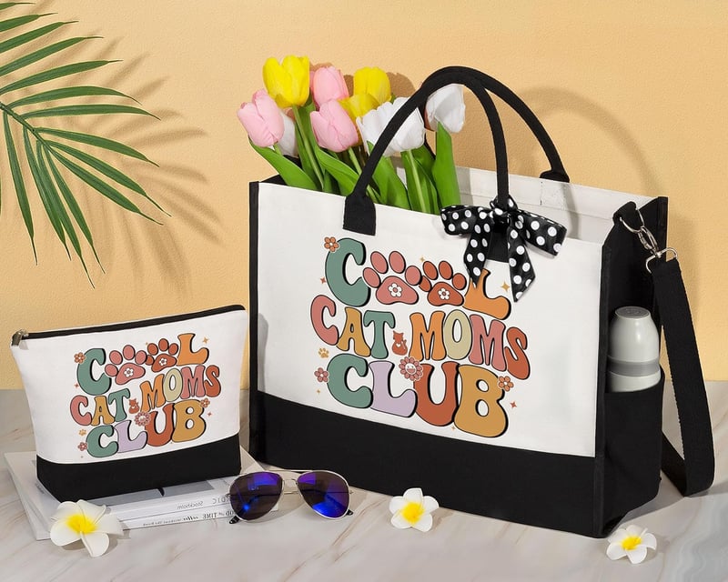 Cat Mom Gifts: Canvas Tote & Makeup Bag for Women