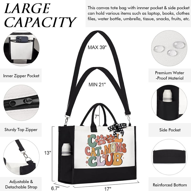 Cat Mom Gifts: Canvas Tote & Makeup Bag for Women