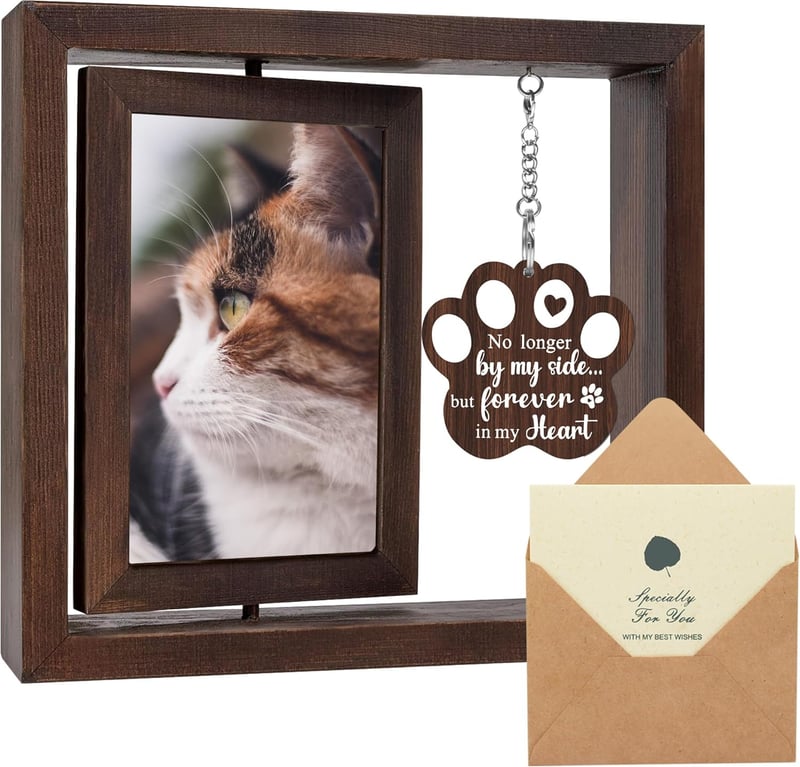 Cat Memorial Frame - Rotating Wooden Picture Frame 4x6