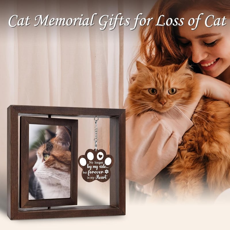Cat Memorial Frame - Rotating Wooden Picture Frame 4x6