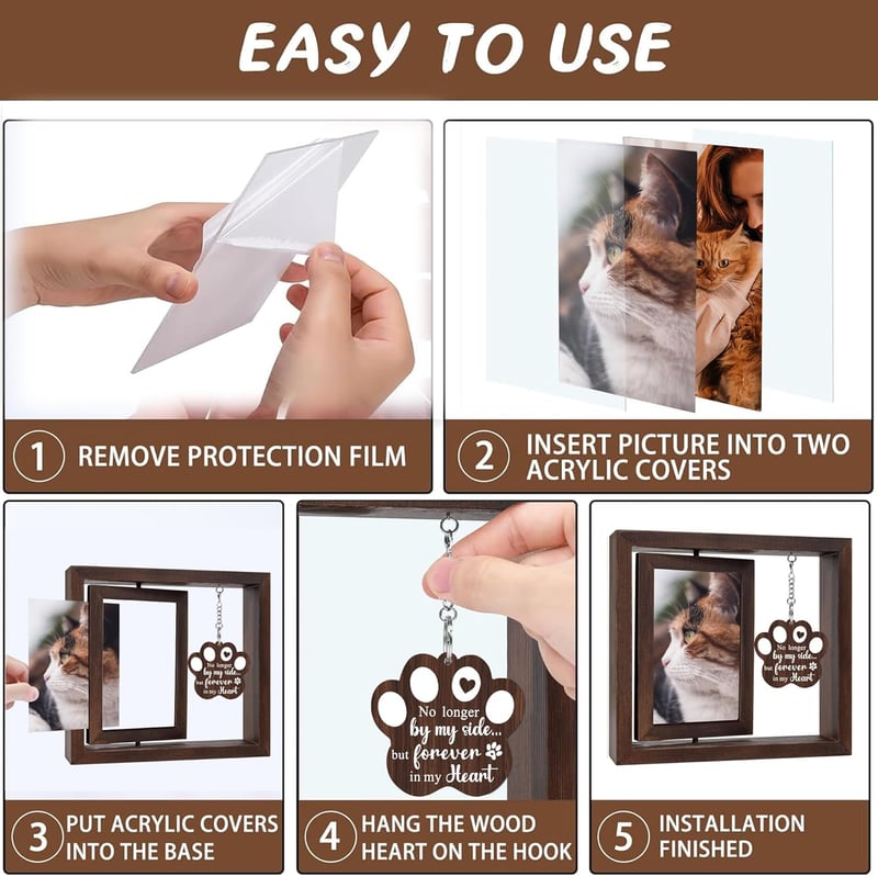 Cat Memorial Frame - Rotating Wooden Picture Frame 4x6