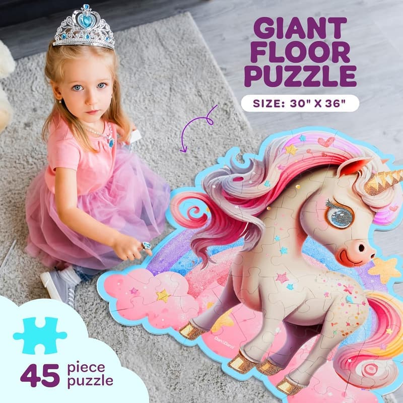 Unicorn Jumbo Floor Puzzle for Kids Ages 3-6 - Perfect Birthday Gift