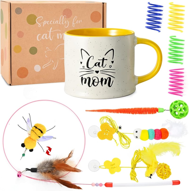 Cat Mom Mother's Day Gift - 14 oz Cat Lover Mug with Toys