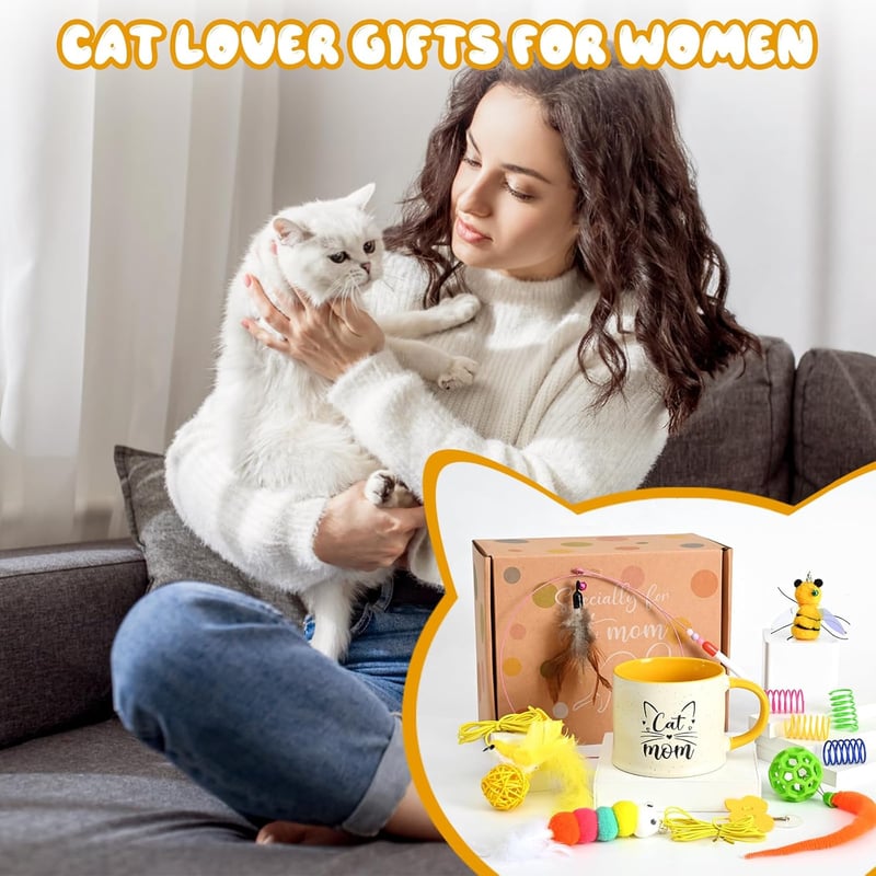 Cat Mom Mother's Day Gift - 14 oz Cat Lover Mug with Toys