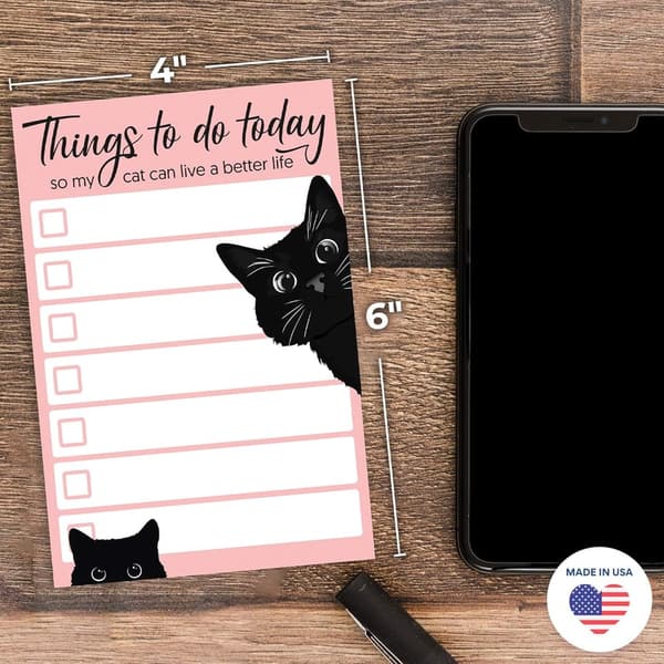 Funny Black Cat Sticky Note Pad for Cat Lovers | 50 Pages