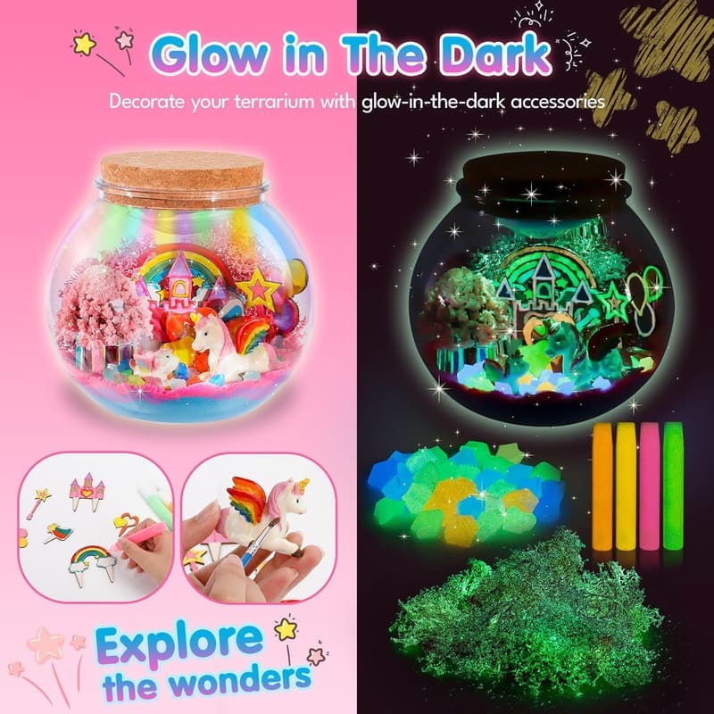 DIY Unicorn Terrarium Kit for Kids - Glow-in-the-Dark Craft Set