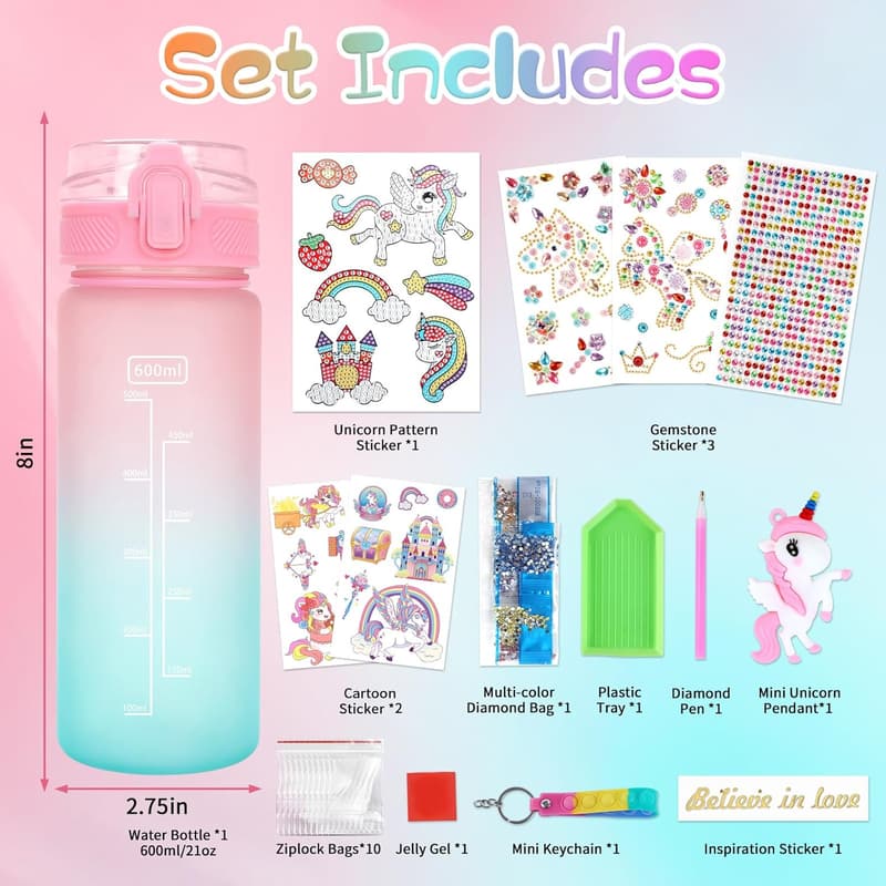 Unicorn Water Bottle Painting Kit for Girls Age 6-10