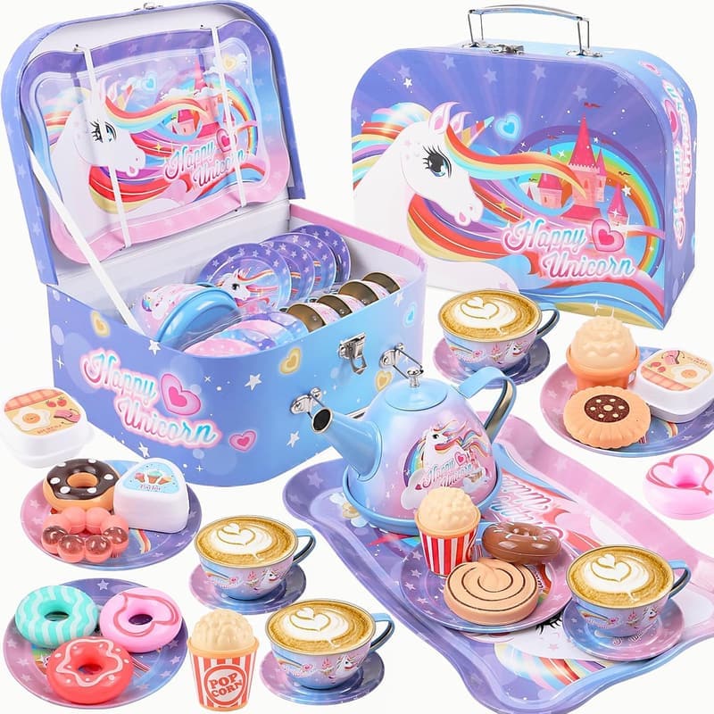Unicorn Tea Party Set for Toddlers - Tin Set & Carry Case