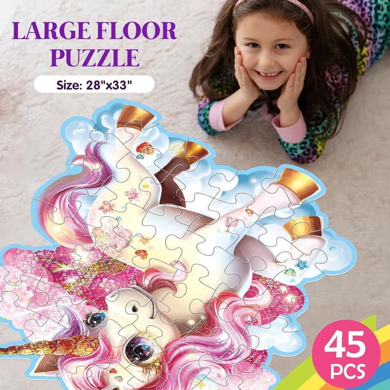 Unicorn Jumbo Floor Puzzle for Preschoolers, 45 Pieces