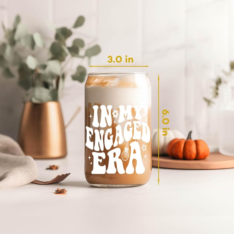 Engagement Gift: 16 oz Glass Cup for Bride-to-Be