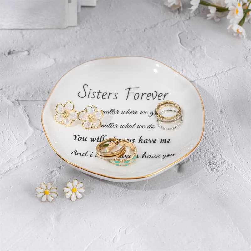 Sister Birthday Gift: Ceramic Jewelry Ring Dish Tray