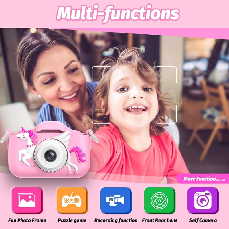 Unicorn Kids Camera for Girls, Ages 3-12, Pink