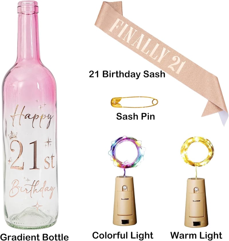 21st Birthday Lighted Wine Bottle Gift for Women