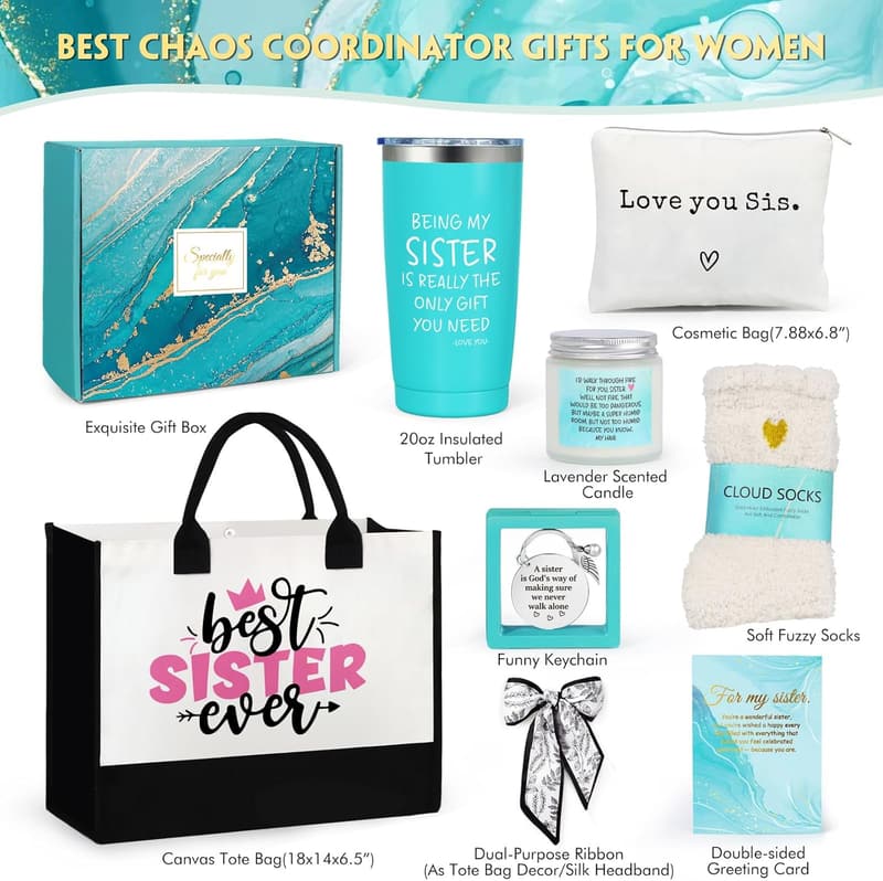 Unique Gift Basket for Sisters with Tote Bag