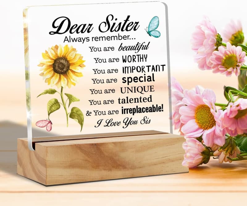 Inspirational Floral Desk Plaque for Sisters Gift Set