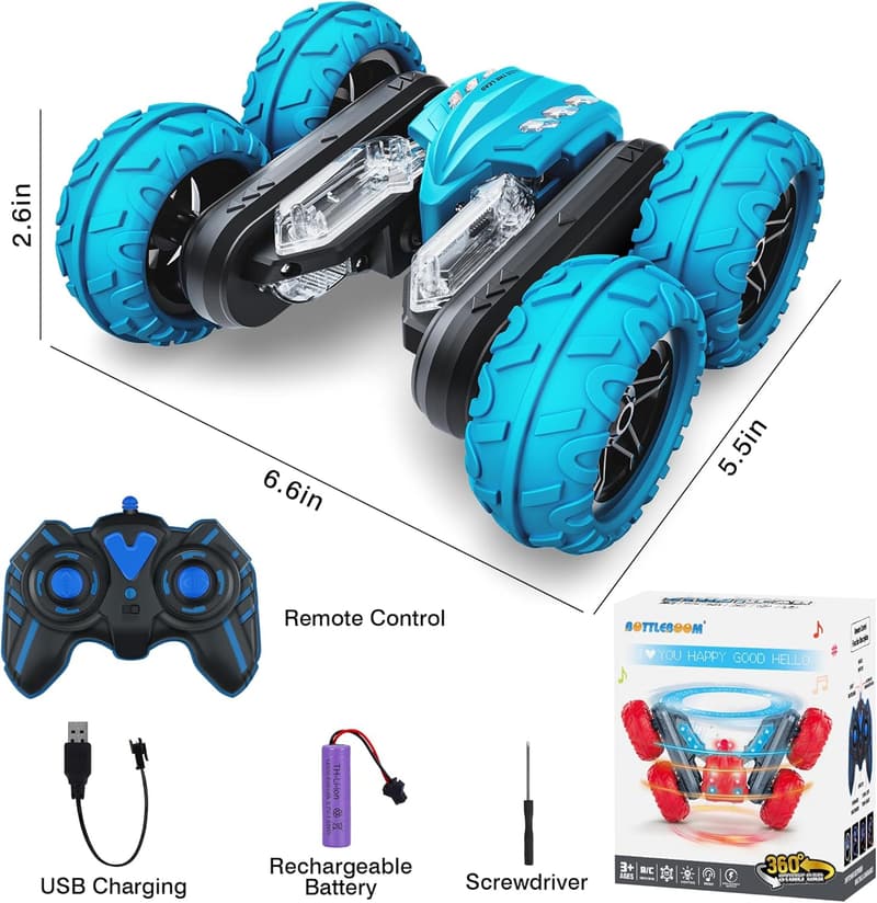 Rechargeable 2.4GHz RC Stunt Car with LED Lights for Kids