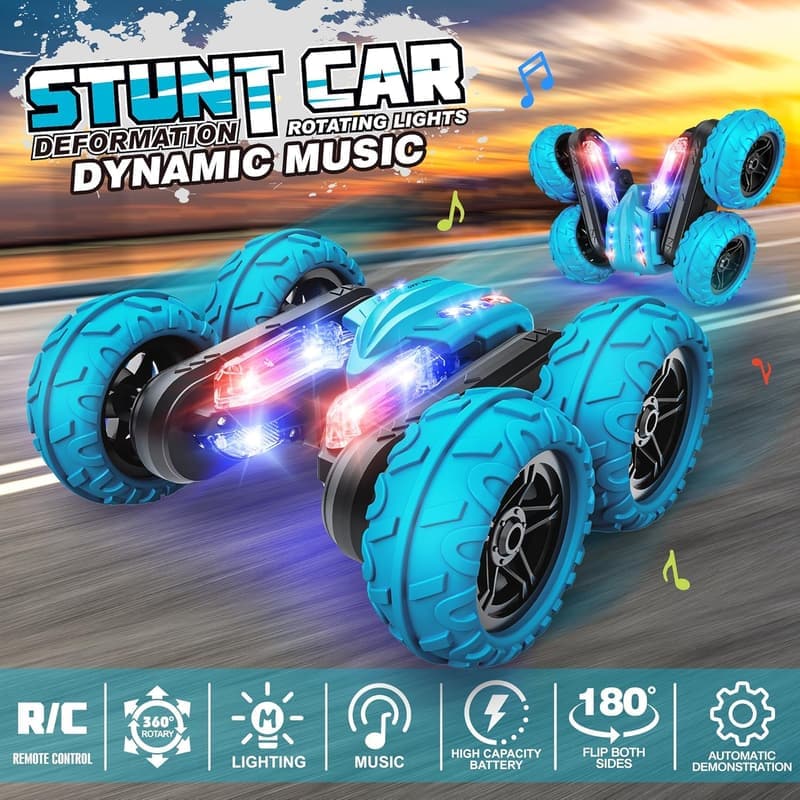 Rechargeable 2.4GHz RC Stunt Car with LED Lights for Kids