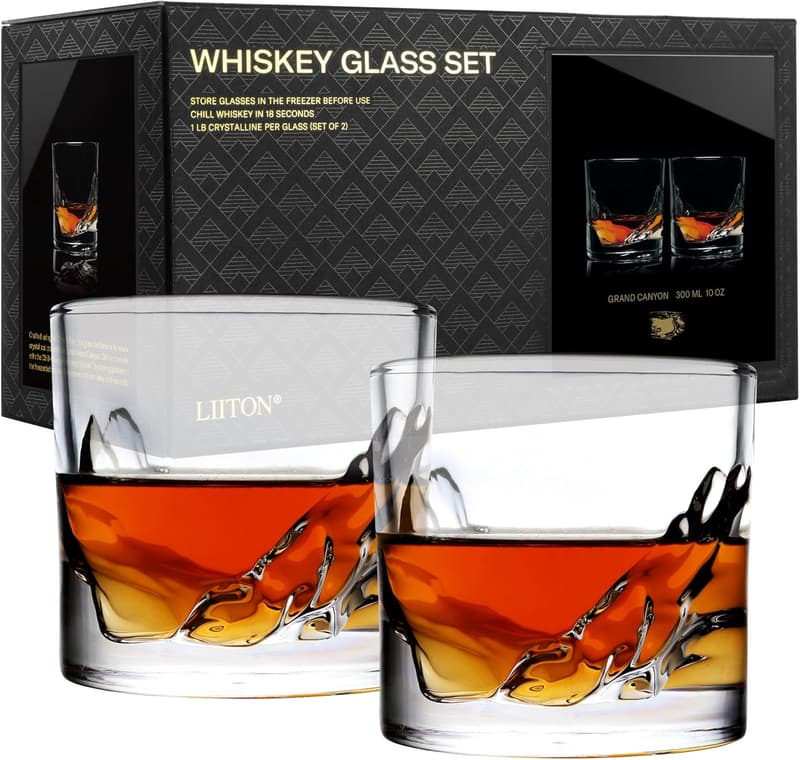 Premium Crystal Whiskey Glasses Gift Set for Men - 10 oz
