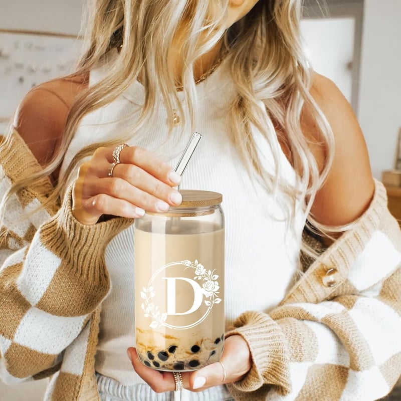 Personalized Monogrammed Glass Cup for Women - 16oz