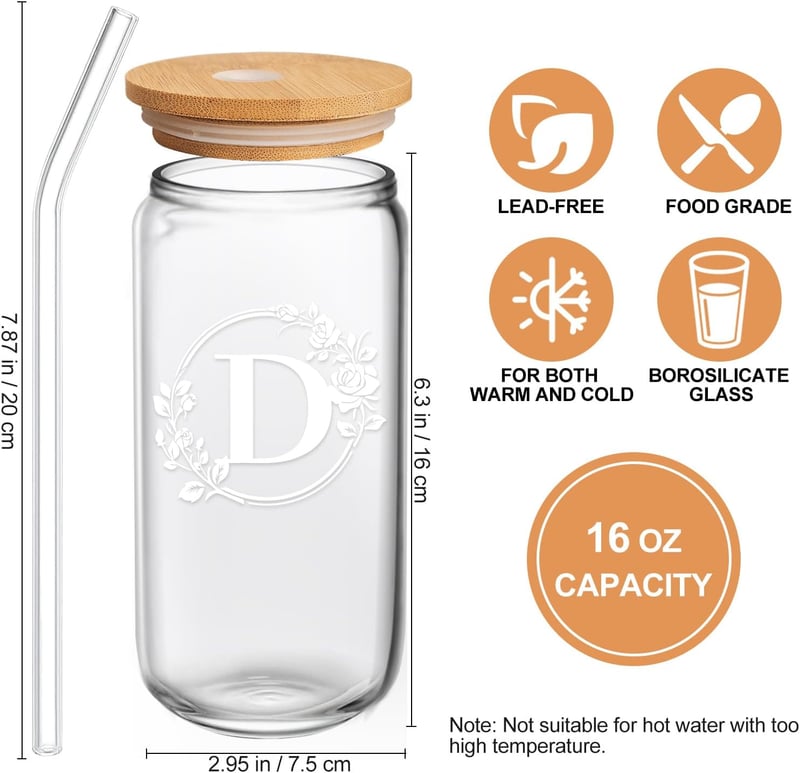 Personalized Monogrammed Glass Cup for Women - 16oz