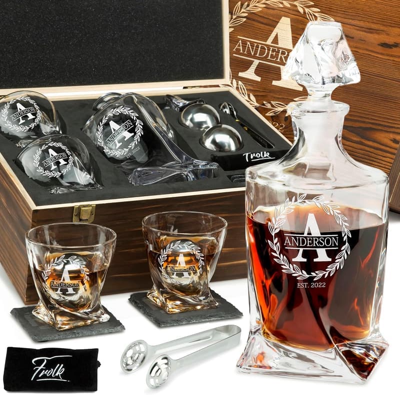 Engraved Whiskey Decanter Set for Him - Personalized Gift for Dad
