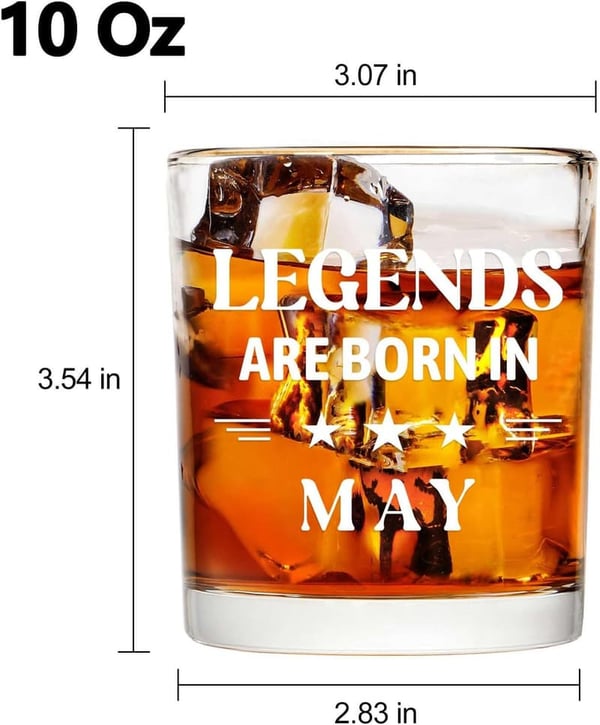 May Birthday Whiskey Glass Set with Wooden Barrel - 10 Oz