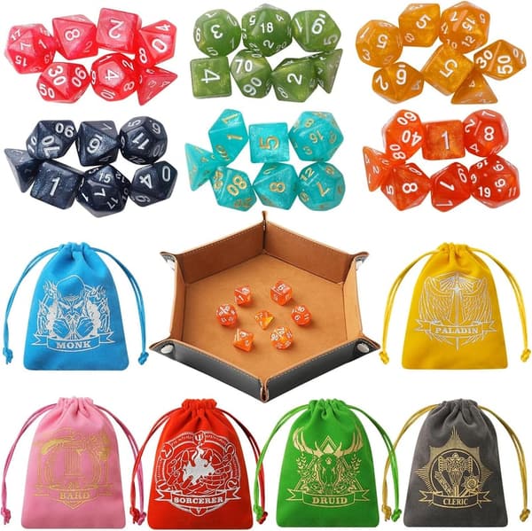 D&D Polyhedral Dice Set with Pouches and Tray - 42 Pieces