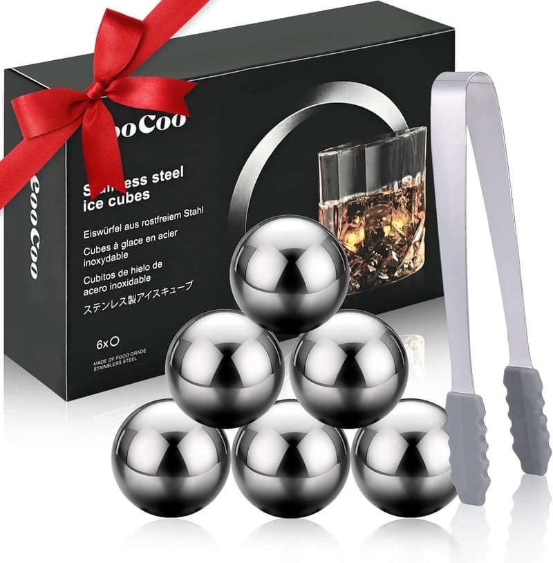 Whiskey Stones Gift Set - 6 Reusable Ice Balls for Drinkers
