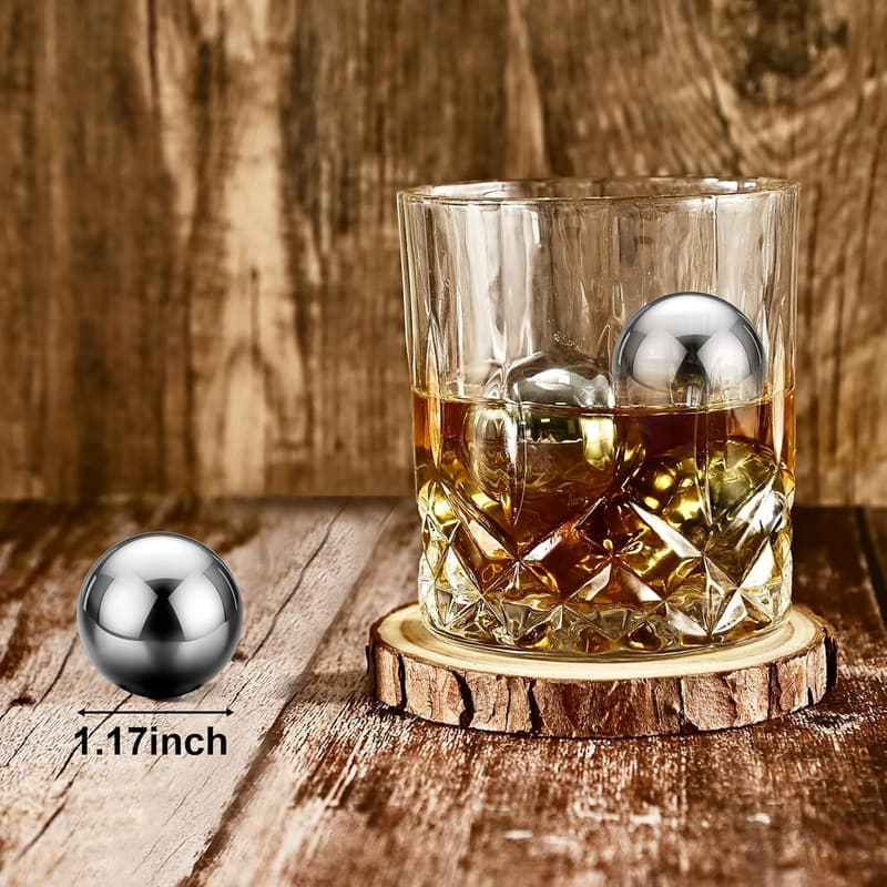 Whiskey Stones Gift Set - 6 Reusable Ice Balls for Drinkers