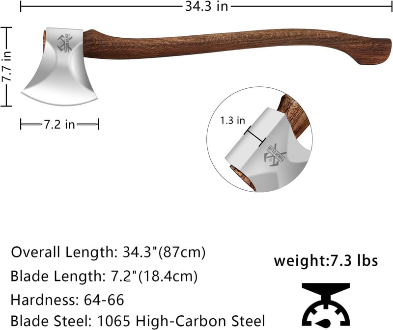 34.3 Inch Professional Wood Splitting Axe with Leather Sheath
