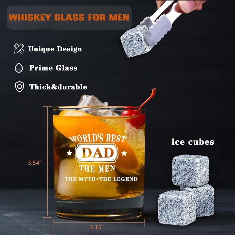 Father's Day Black Whiskey Glass - Unique Gifts for Dad