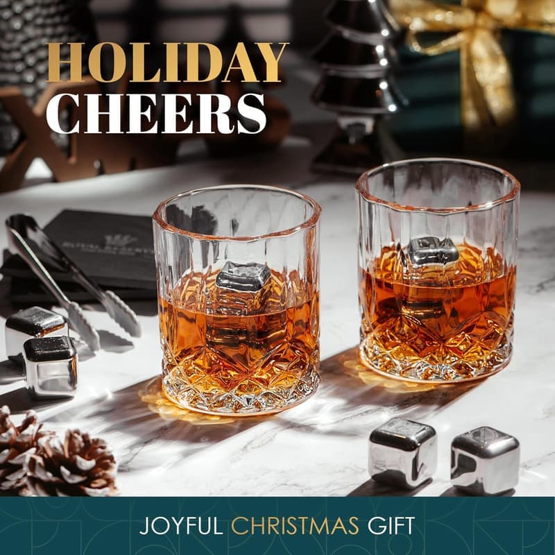 Whiskey Gift Set for Men – Glasses, Chilling Stones, Coasters, Tongs