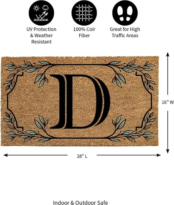Personalized Letter D Coir Doormat | 28x16 Inches | Housewarming Gift
