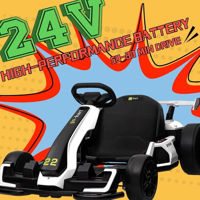 Kids' Electric Drift Go Kart Toy with Adjustable Seat - White