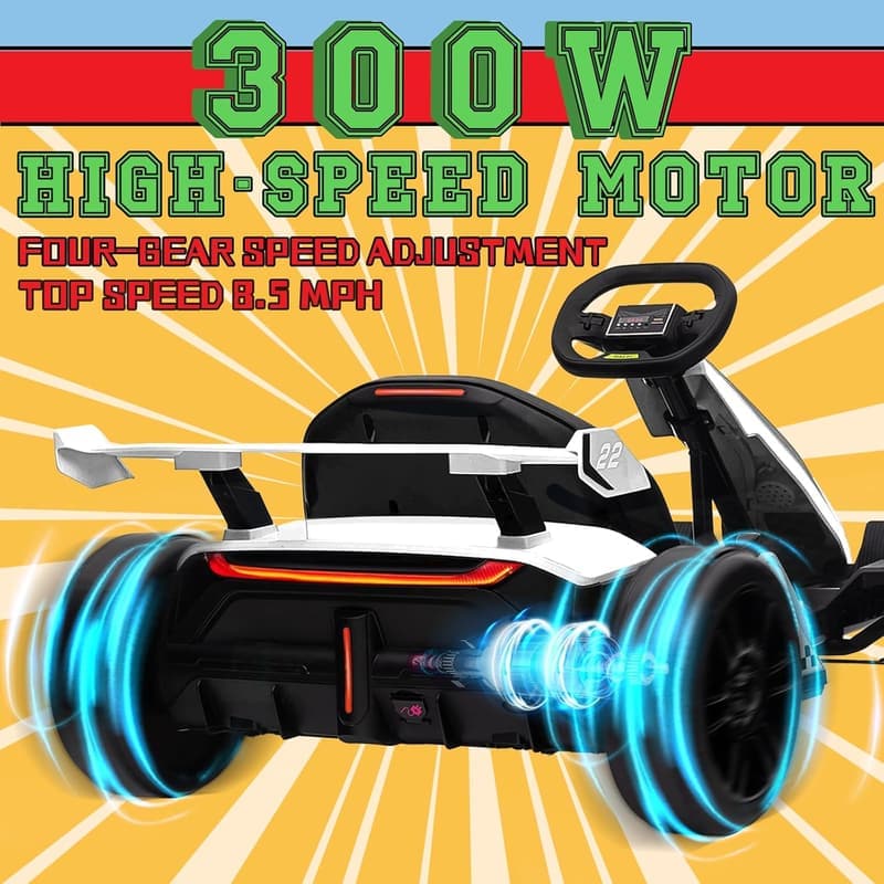 Kids' Electric Drift Go Kart Toy with Adjustable Seat - White