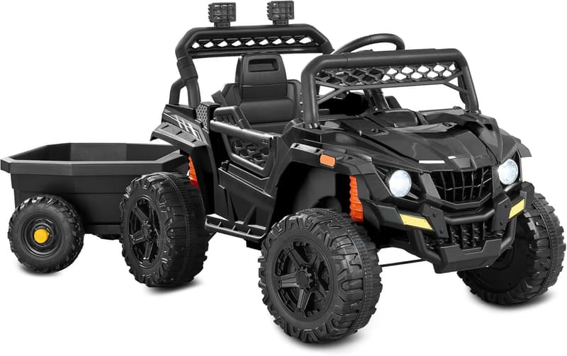 Kids 12V Electric Ride-On UTV Car with Trailer & Bluetooth - Black