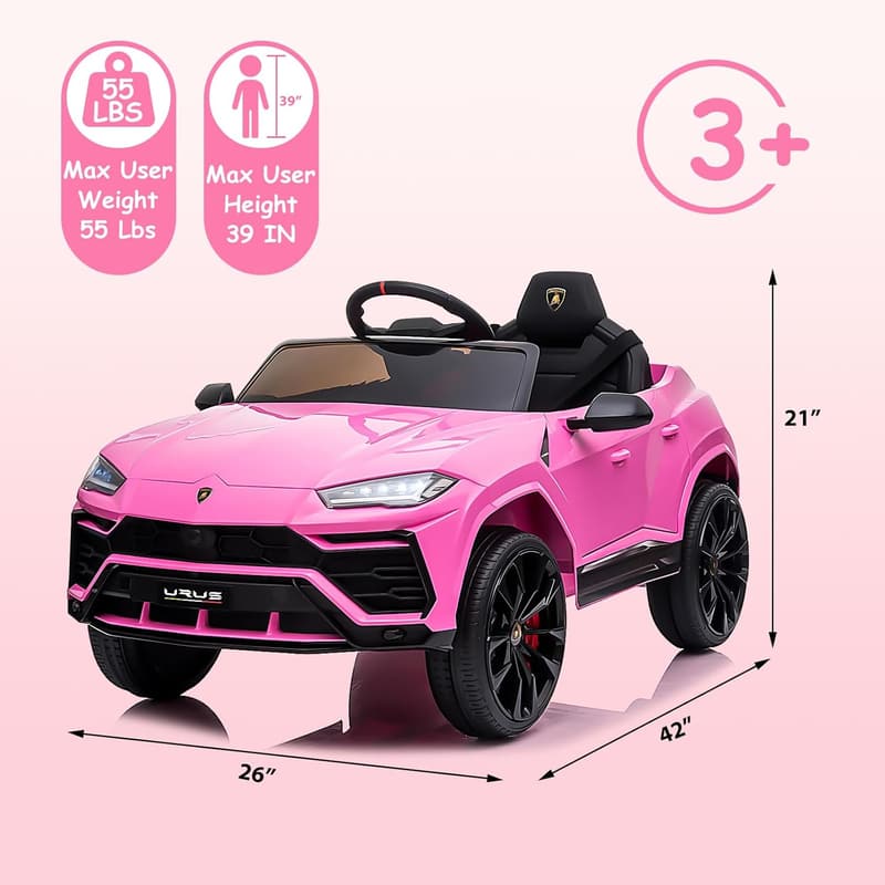12V Licensed Lamborghini Ride-On Car for Kids, Pink