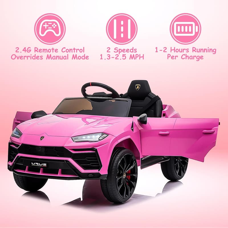 12V Licensed Lamborghini Ride-On Car for Kids, Pink