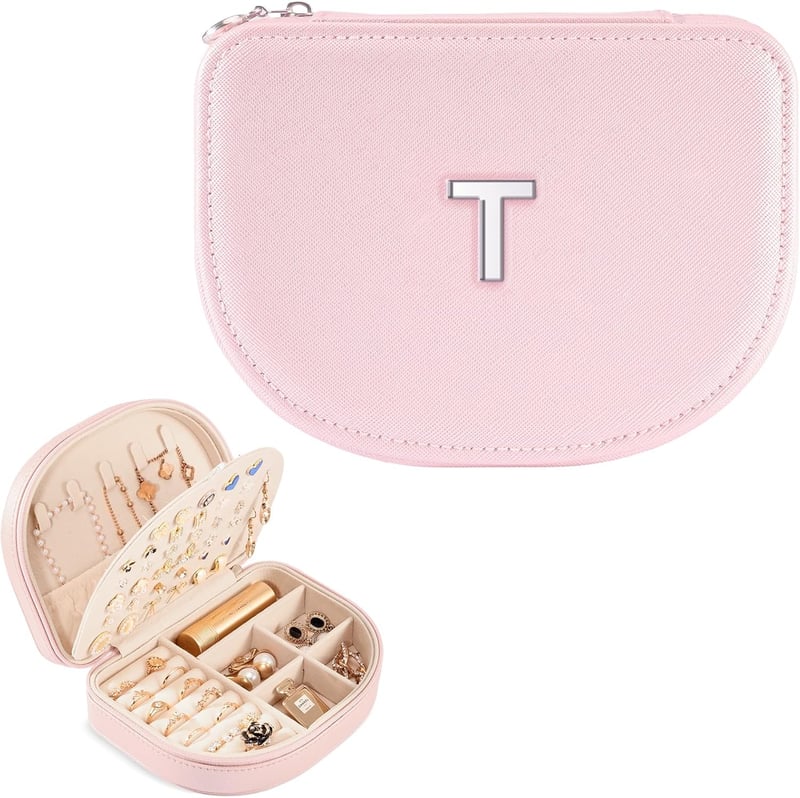 Personalized Travel Jewelry Case Organizer for Women - Pink