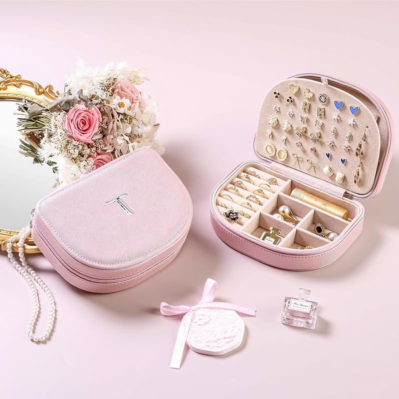 Personalized Travel Jewelry Case Organizer for Women - Pink