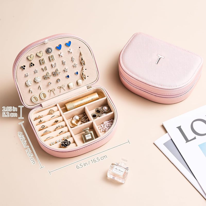 Personalized Travel Jewelry Case Organizer for Women - Pink