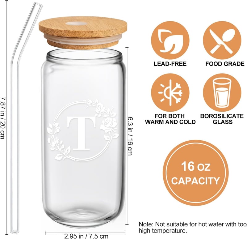 Personalized Monogrammed Glass Cup for Women - 16oz Iced Coffee