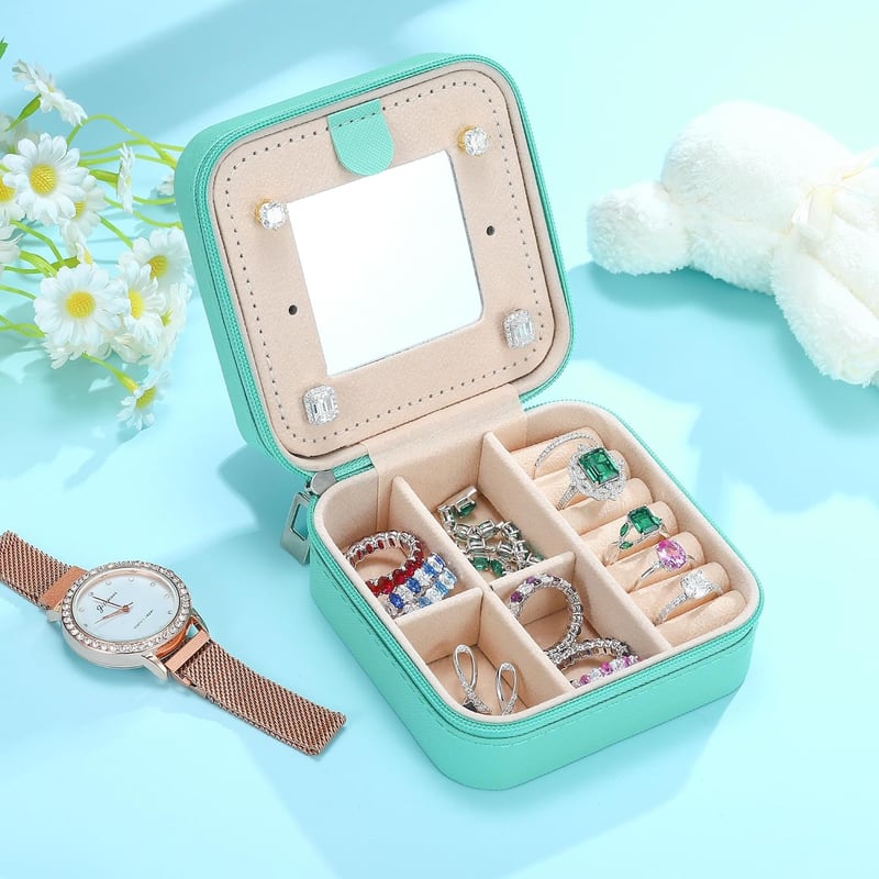 Personalized Blue Jewelry Travel Case with Initial Patches