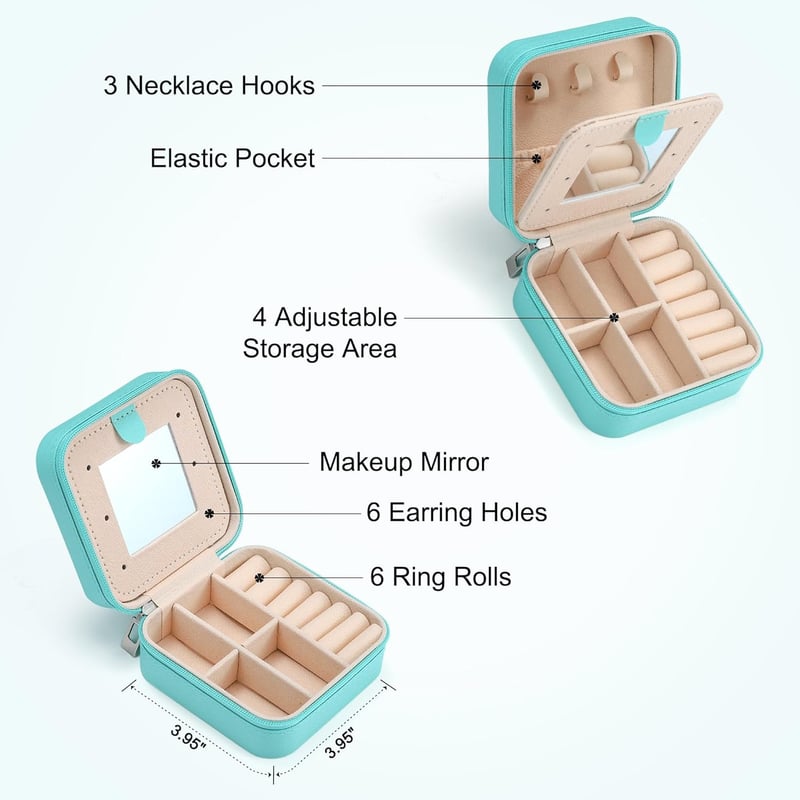 Personalized Blue Jewelry Travel Case with Initial Patches