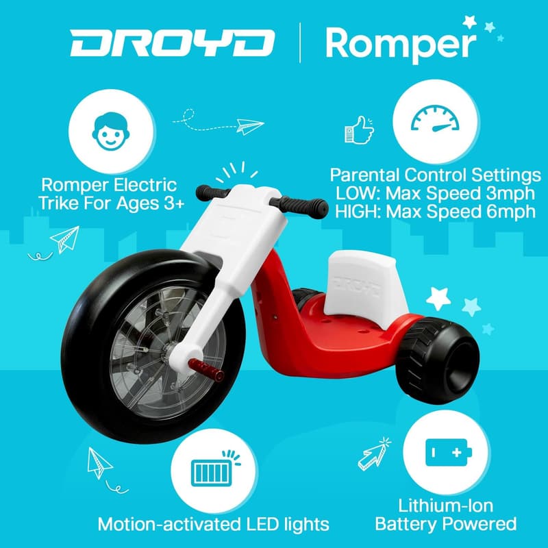 Kids' Electric Tricycle with Parental Control & LED Lights