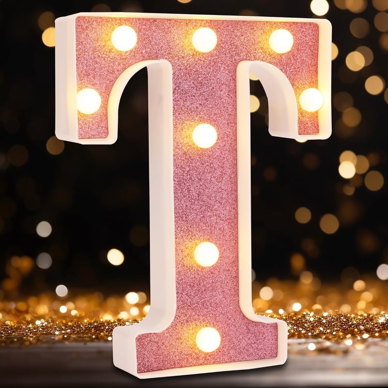 Pink Glitter LED Marquee Letter Light for Birthday Decor (T)