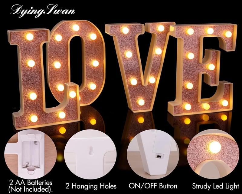 Pink Glitter LED Marquee Letter Light for Birthday Decor (T)