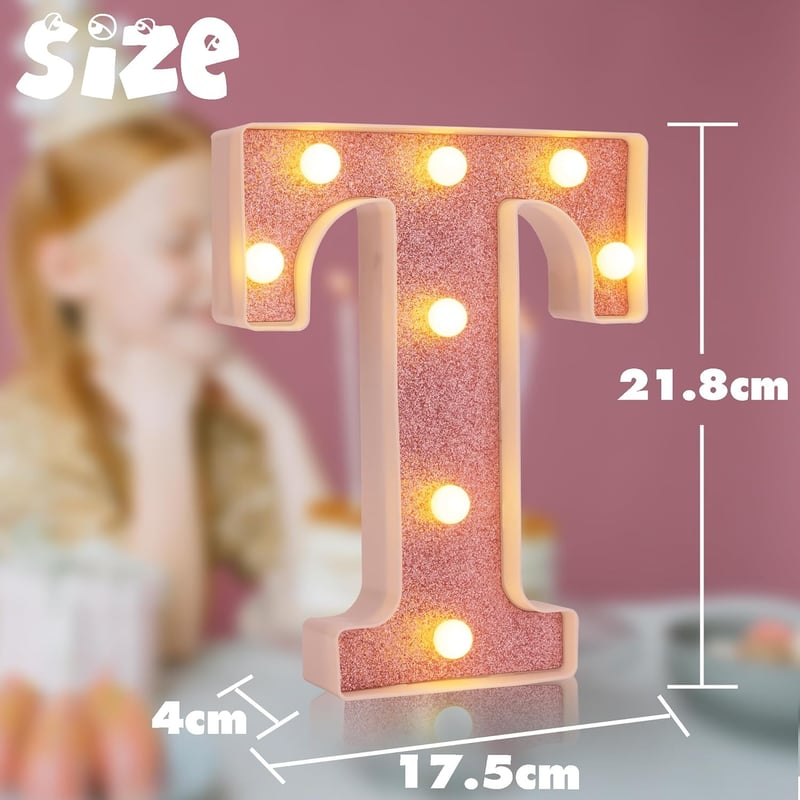 Pink Glitter LED Marquee Letter Light for Birthday Decor (T)