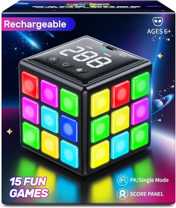15-in-1 Rechargeable Game Cube for Kids 6-12 - Fun Memory & Speed Games